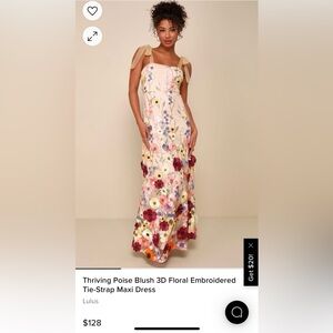 Lulus Thriving Poise Blush 3D Floral Embroidered Tie-Strap Maxi Dress
